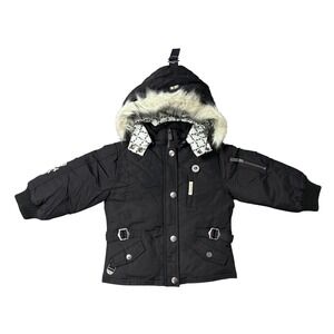 Vintage Baby Phat Girls Black Puffer Jacket Hooded Faux Fur Trim Size 3T New‎